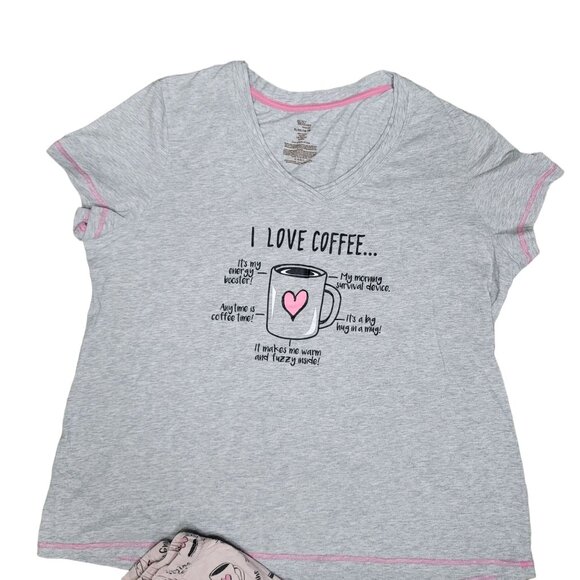 Secret Treasures Women's Pajama Set XL Gray Top & Pink Coffee Cup Print Pants - Picture 5 of 6